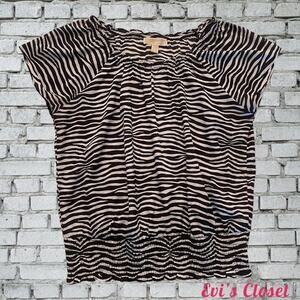 MICHAEL KORS Zebra Animal Print Top Light Material Elasticized Hem Size L
